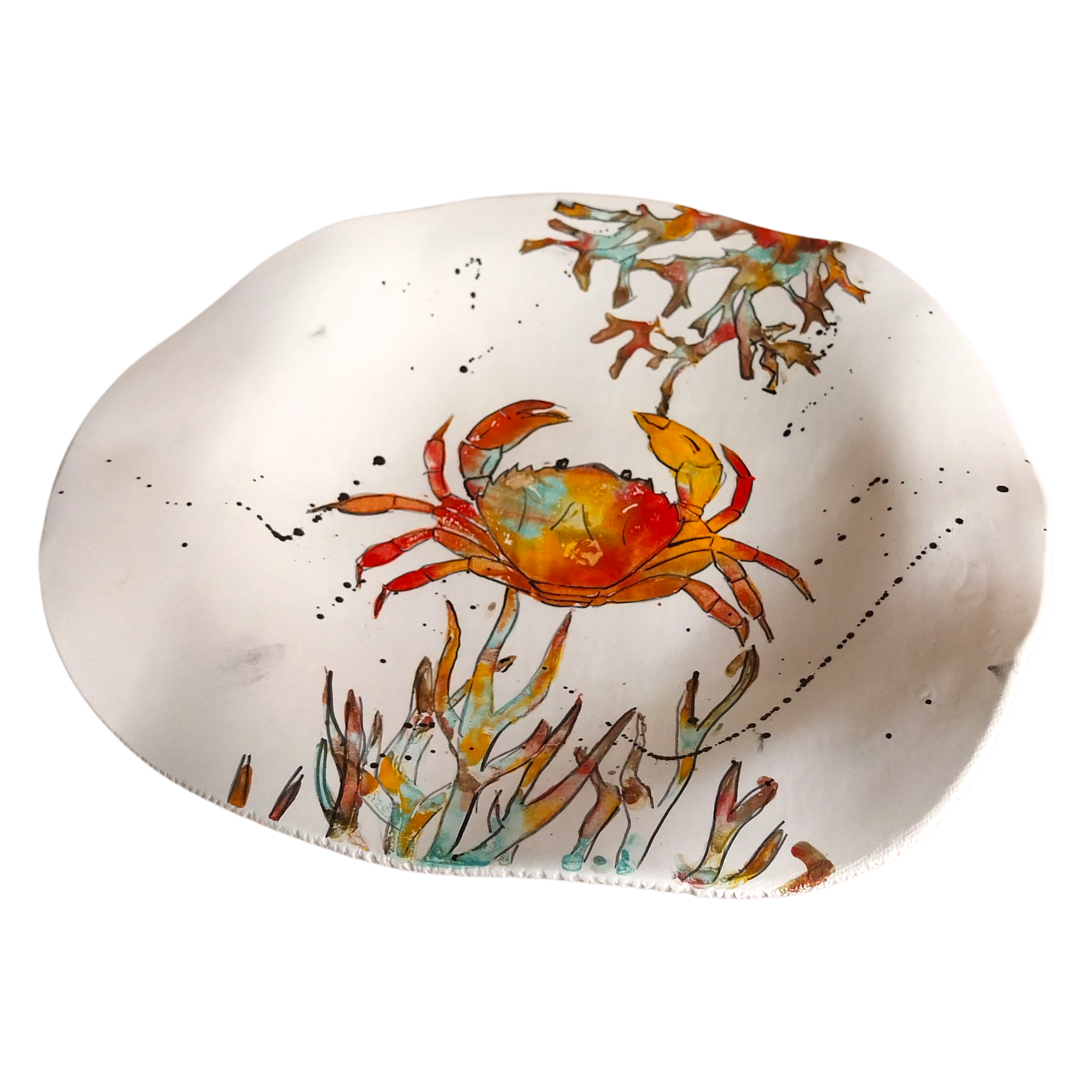 Plato Irregular Cangrejo y Coral Rojo