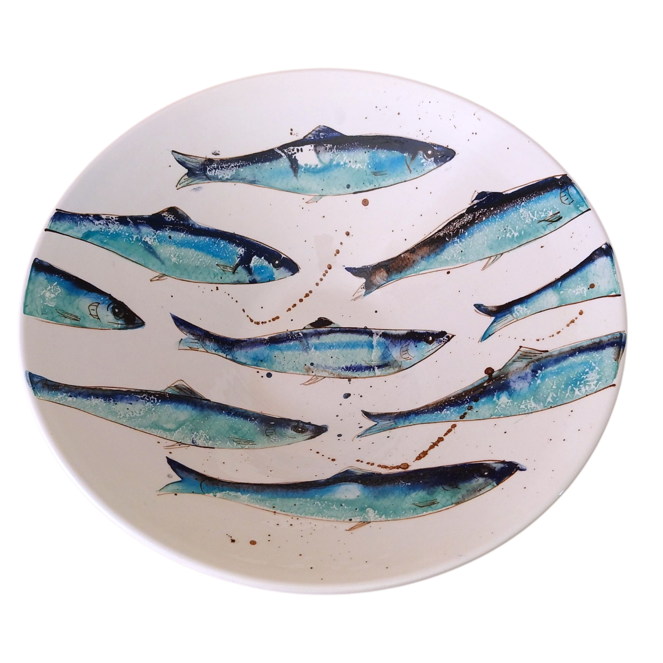 Plato Cónico Pintado a Mano con Diseño de Sardinas