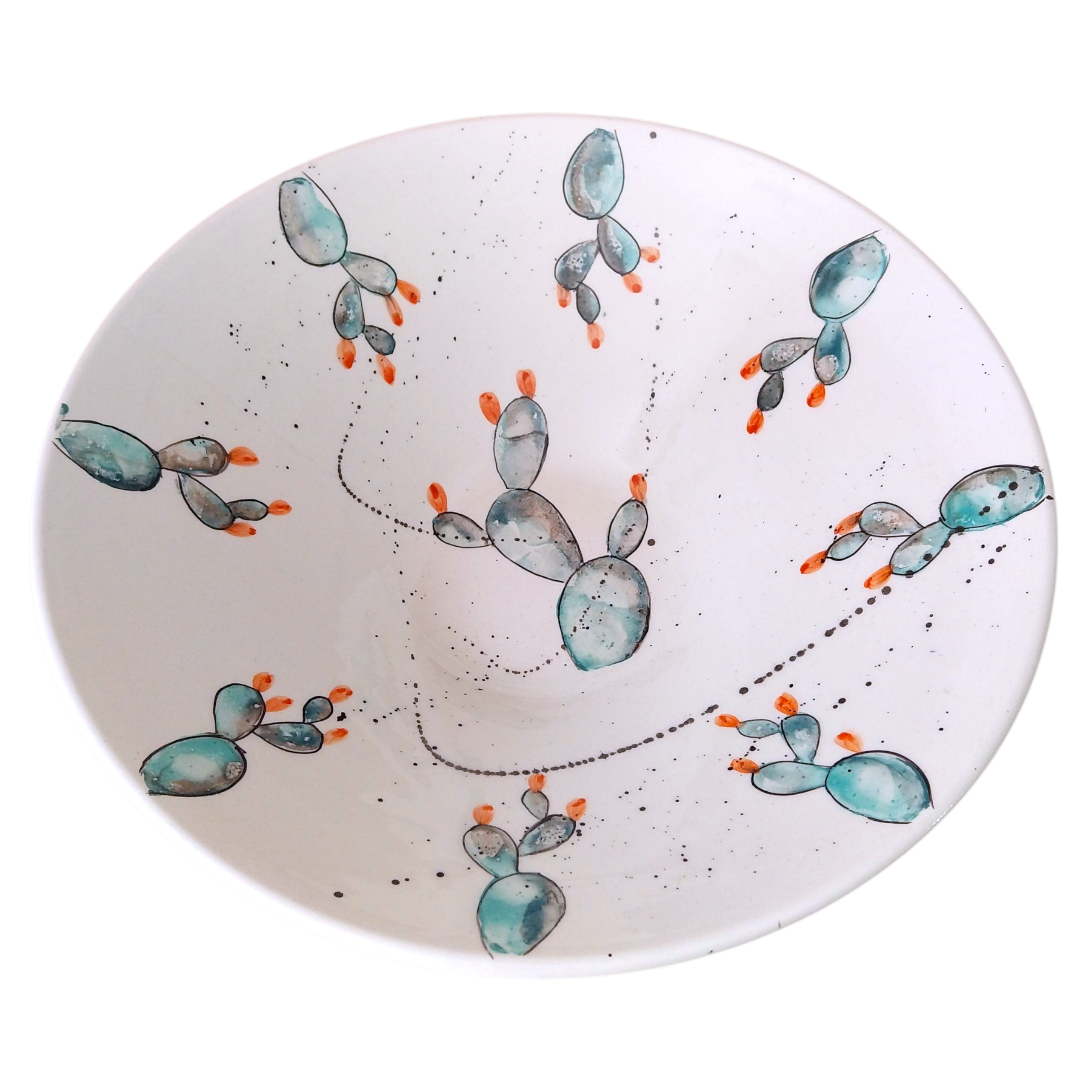 Plato Cónico de Cerámica Pintado a Mano con Diseño de Cactus