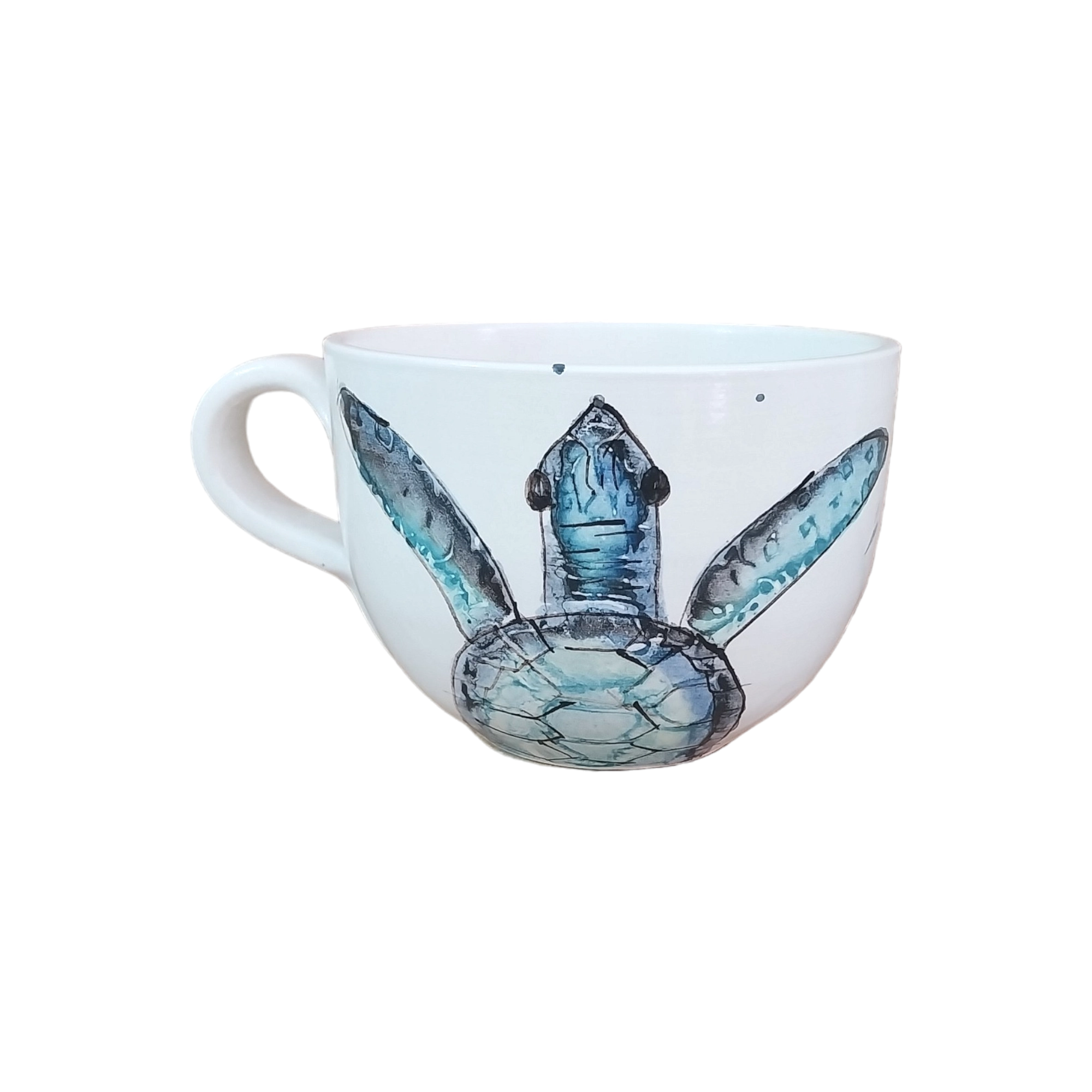 Breakfast Mug with Sea Turtle Design in Blue and Green Tones
