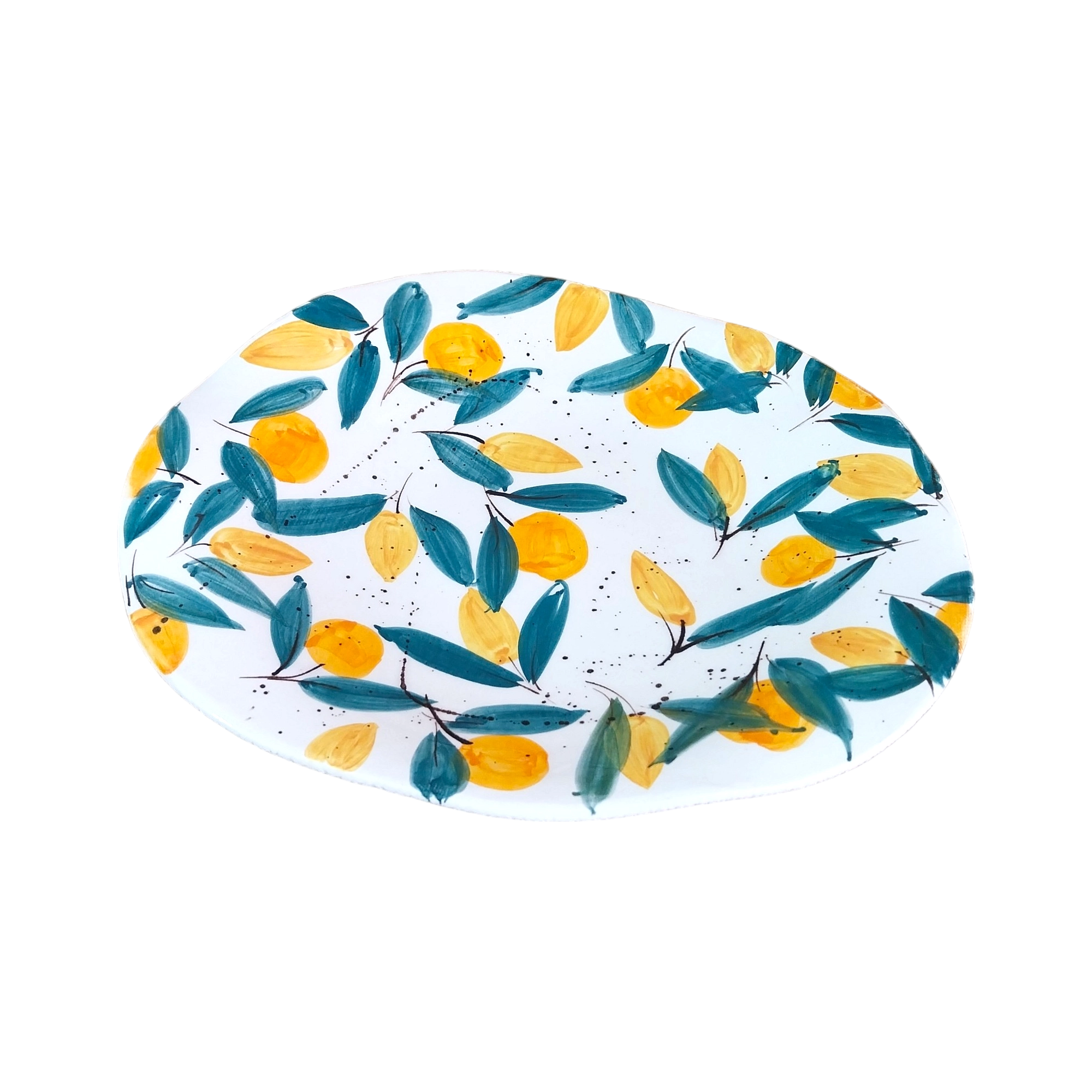 Irregular Ceramic Plate Decorated with Small Lemons and Mandarins