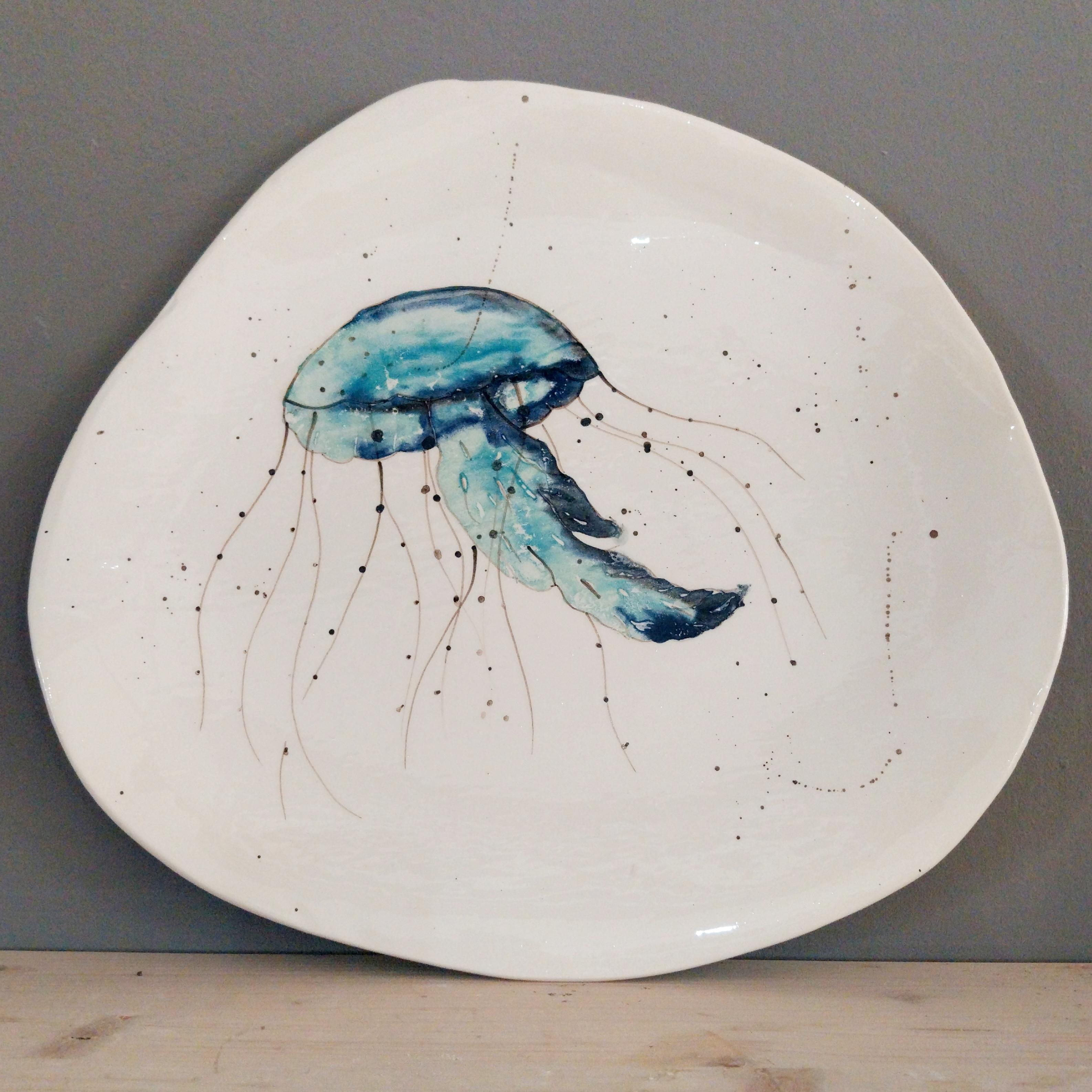 Plato irregular XXL medusa en tonos azules
