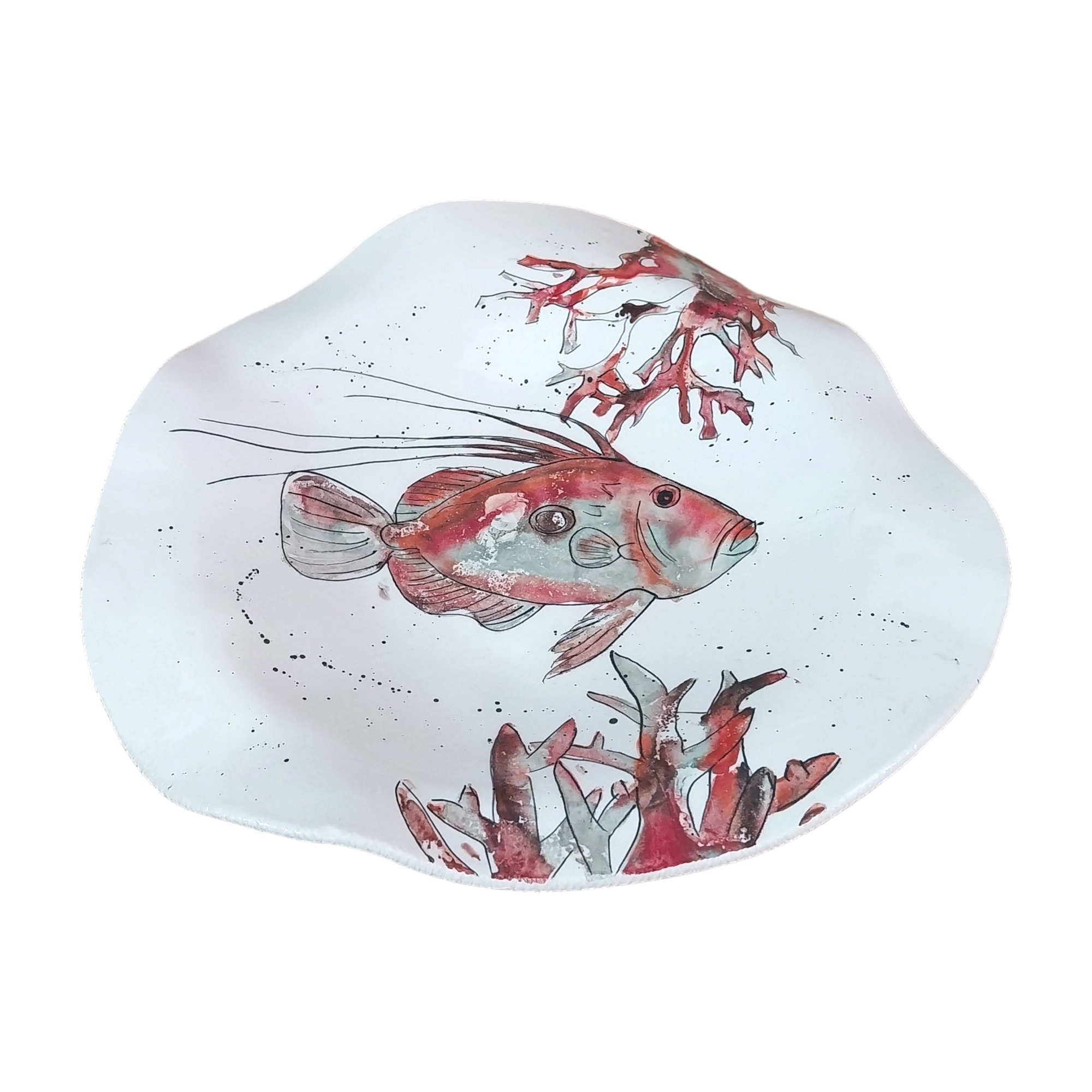 Irregular Plate with Roosterfish and Coral Design