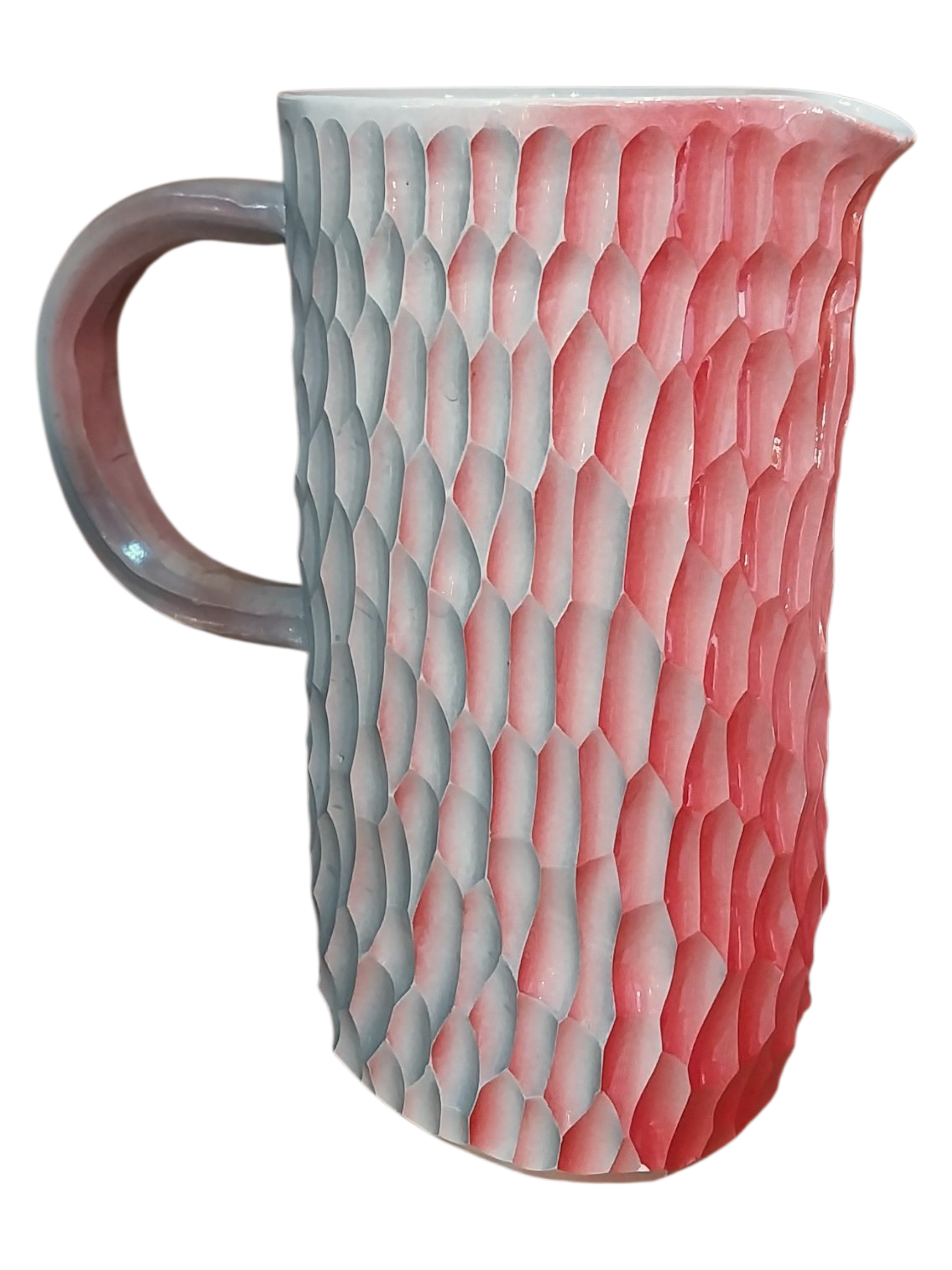 Jarra de cerámica texturizada en gris y rojo