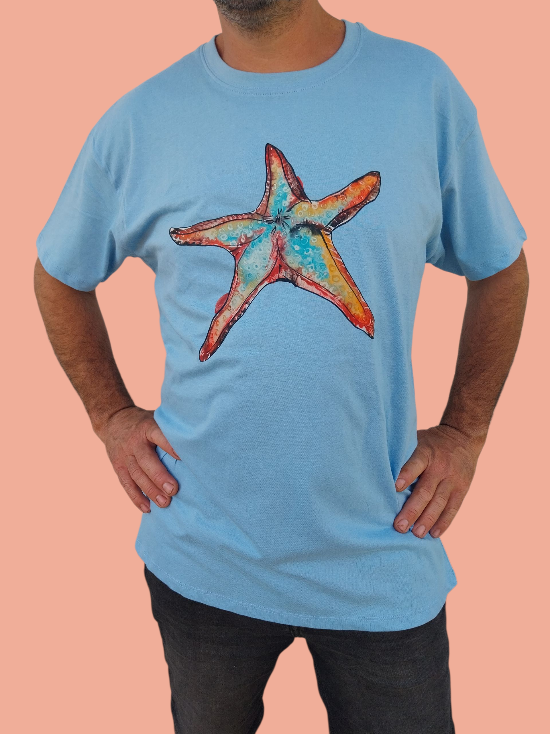 Camiseta azul de algodón con estrella de mar